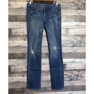 Agave Nectar "Paraiso" Slim Straight Stretch Jeans Sz 27 Light wash Distressed